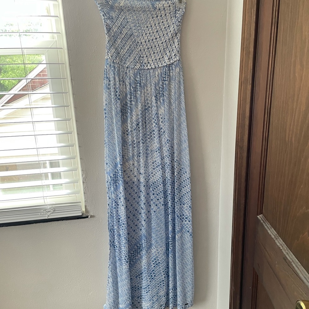 Blue double slit maxi dress